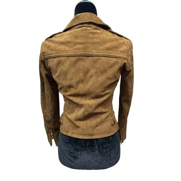 Sezane Zig Suede Jacket EU 36 US 4 Brown Goat Suede Moto Leather - Picture 9 of 13